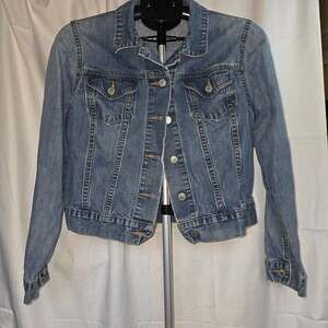 Lands End Jacket Womens Distressed Jean Denim Light Wash Medium